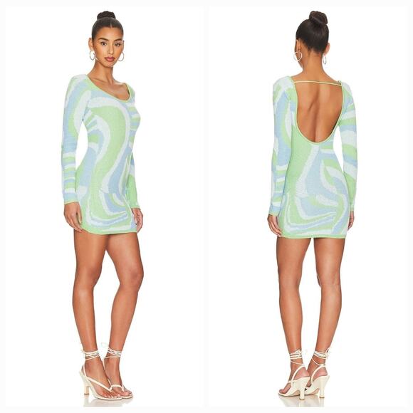 Superdown Kia Low Back Dress in Blue Multi Medium - Picture 1 of 11